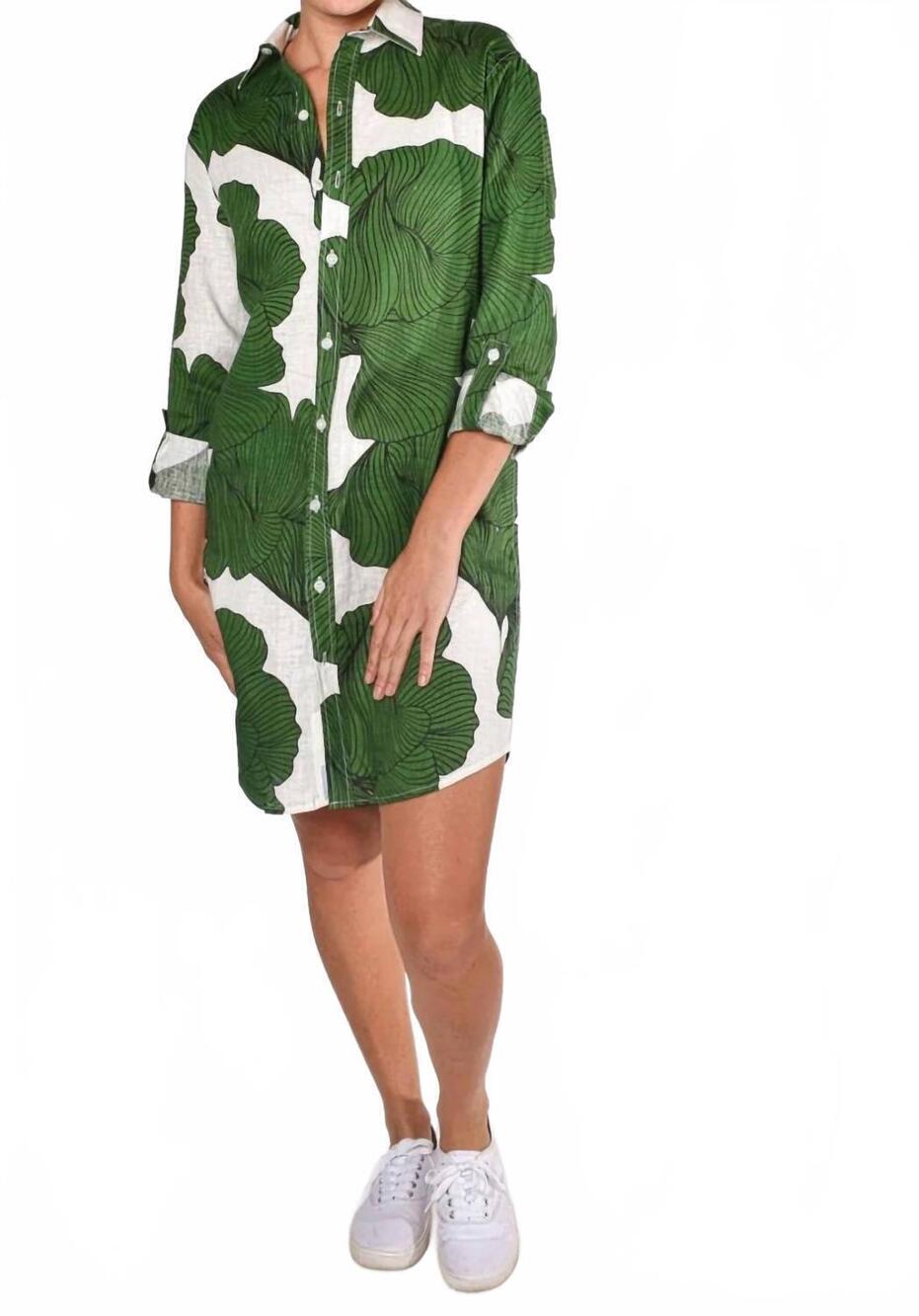 NEW EMILY PHILLIPS linen mini dress in green ginko